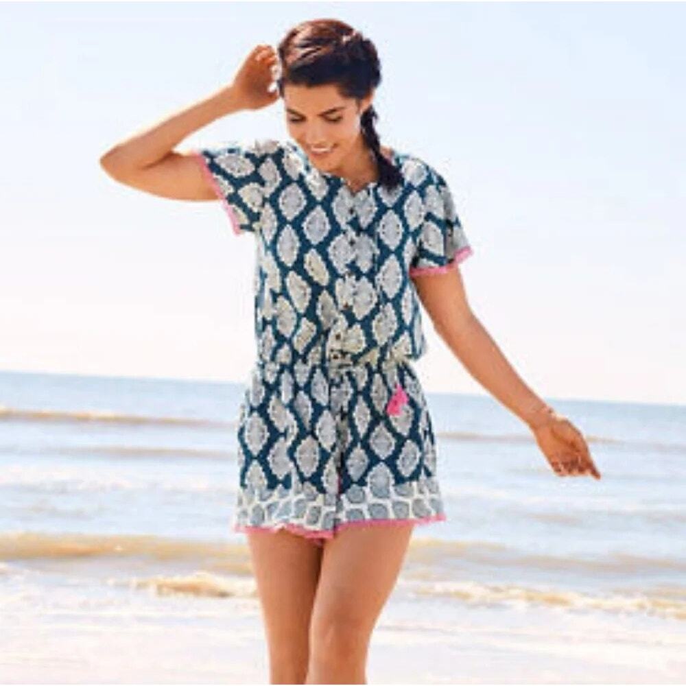 Matilda Jane Brilliant Daydream On The Fringe Boho Pom-pom Romper Women's L